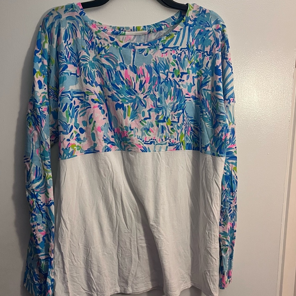 Lilly Pulitzer Long Sleeve Tee L Blue White Colorblock